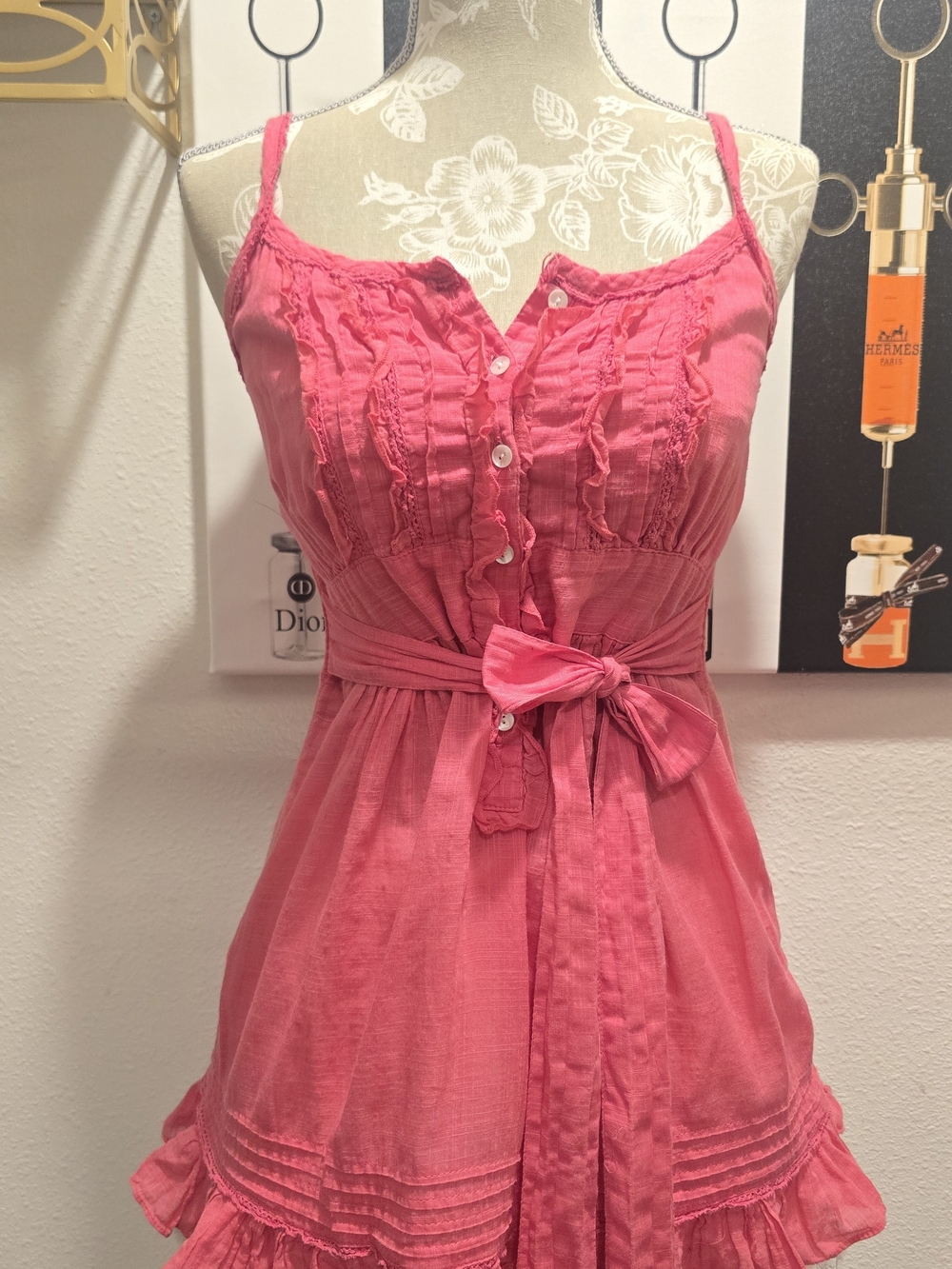 Sleeveless Pink Ruffle Tie-Waist Top